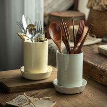 (Storage helper) Ceramic drain chopstick bucket home kitchen knife fork and spoon storage jar hotel table chopstick bucket