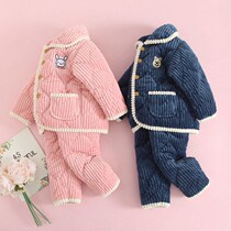 Children Sleeping Clothes Autumn Winter Triple thickened clip cotton flannel boy Child baby Coral Suede Home Suit Suit