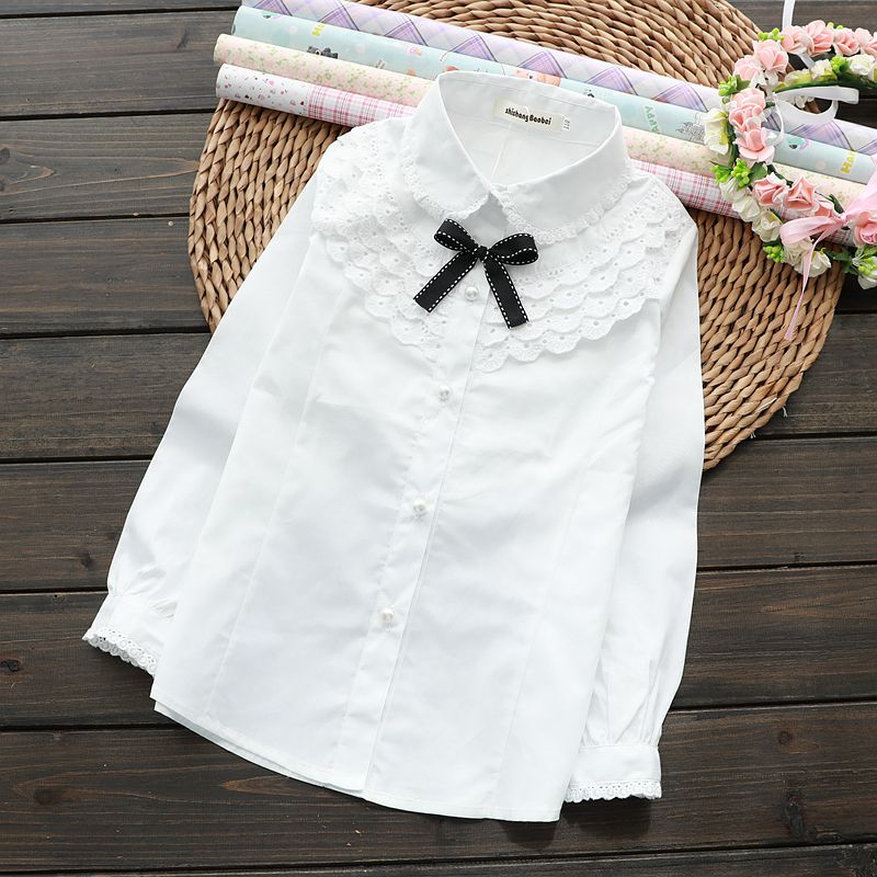 Trẻ em của cô gái quần áo áo sơ mi trắng dài tay hẹn hò Hàn Quốc phiên bản của chiếc áo trẻ em Chao chúa 12-15 tuổi bông đồng phục học sinh áo khoác.