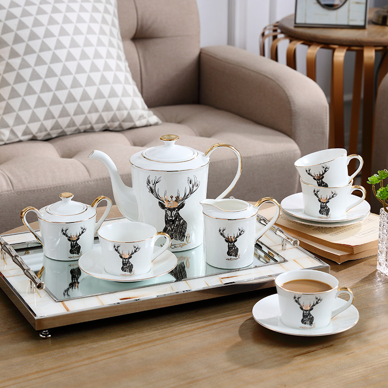 Nordic American style Plate Room for High-end Bone China Porcelain Phnom Penh Postmodern Coffee Cup Coffee With Tea Set Group