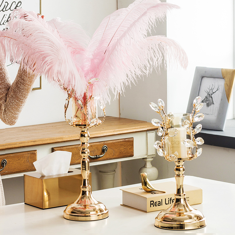 ins candlelight dinner props candle holders Nordic table feather decorations European style Romantic Crystal Wax Candle Holders