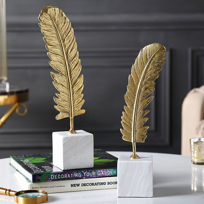 American-style home accessories copper feather ornaments European-style model room living room study marble light luxury soft decoration
