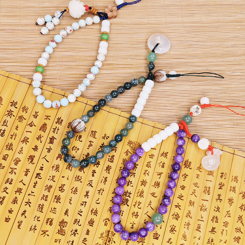 Held for mobile phone hanging rope Wrist Rope Hanging Bracelet Individuality Creativity Short female Chinese Wind Shou Mountain Stone natural jade white jade white jade lotus Bodhi pendant pendant handwoven handmade handmade