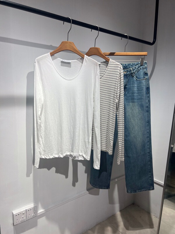 Awf Genuine 2026 Spring/Summer Loose U-Neck Base Shirt Sun Protection Cover-Up Long-Sleeve Sheer T-Shirt