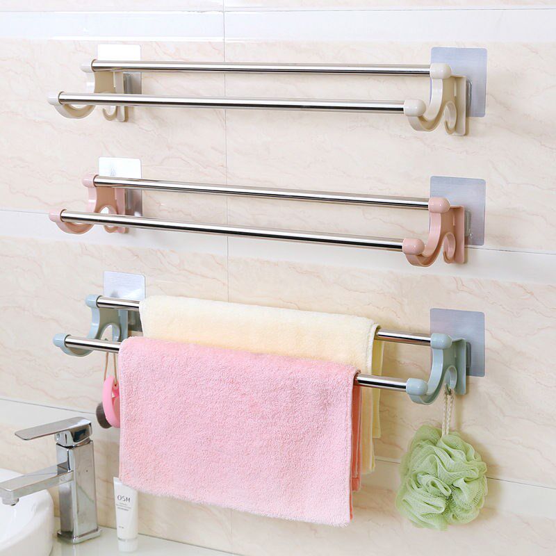 Powder room punch-free towel rack stainless steel bathroom toilet kitchen storage layer shelf hook towel bar