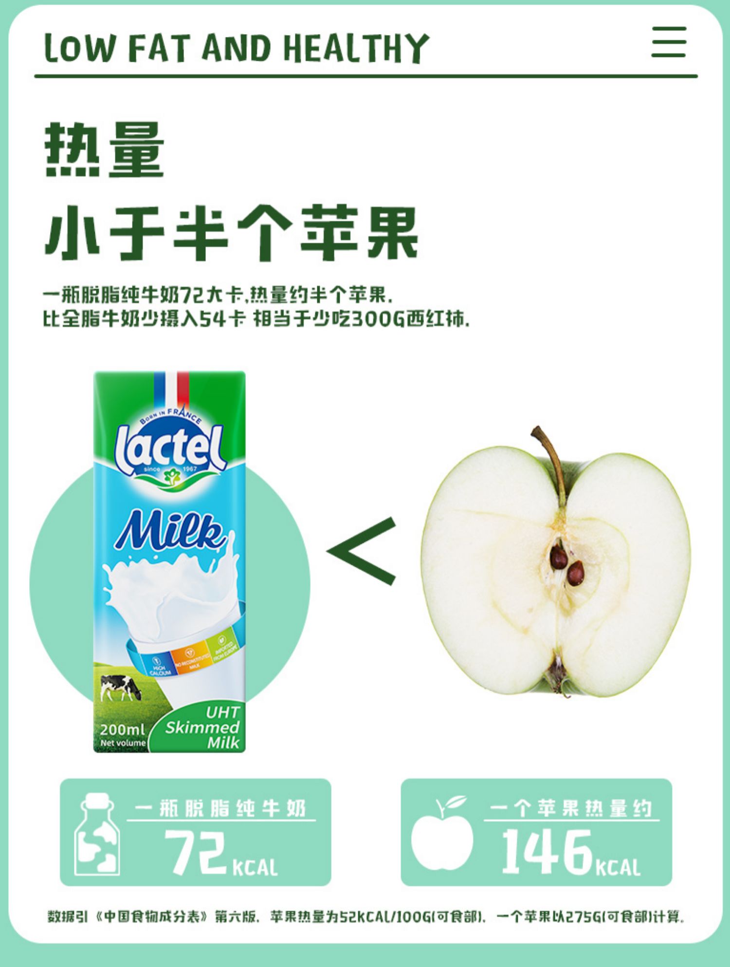 法国兰特进口脱脂纯牛奶200ml*6盒