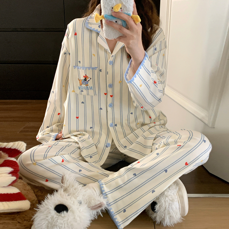 Postpartum Clothing with Breast Pads, Spring and Summer, Pure Cotton, Thin Style, Maternity Nursing Pajamas, Spring and Autumn, Sweat-Absorbent Home Wear for Postpartum Women