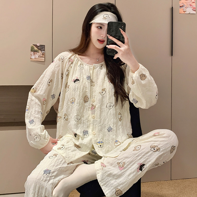 With chest pad Cloud cotton Moon clothes summer Thin money postpartum pure cotton pregnant woman pajamas spring and autumn lactation Parturient Home Furnishings
