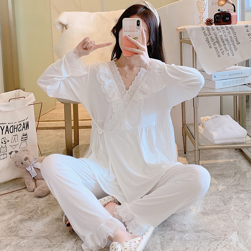 Modal Postpartum Clothing Summer Thin Two-Piece Set Maternity Nursing Pajamas Spring and Autumn Pure Cotton Pregnancy Home Wear