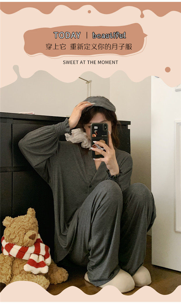 送发带莫代尔孕妇睡衣女春秋凉感哺乳月子服夏季薄款产妇胸垫家居 — 12