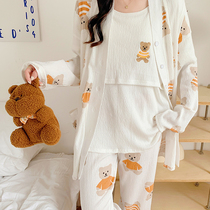 Summer cotton yarn Cotton Moon Suit Three Sets Pure Cotton Thin Paragraph Postnatal Pregnant Woman Breastfeeding Pyjamas Woman Spring Autumn Feeding the Breastfeeding Period Home