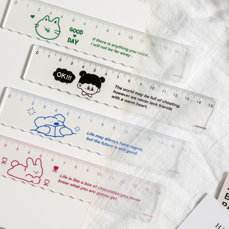 Cute office series Acrylic ruler 16cm cartoon animal measuring ruler Student stationery ruler ruler ins Girl heart wave soft ruler Cat bear hand account ruler Original serious reading