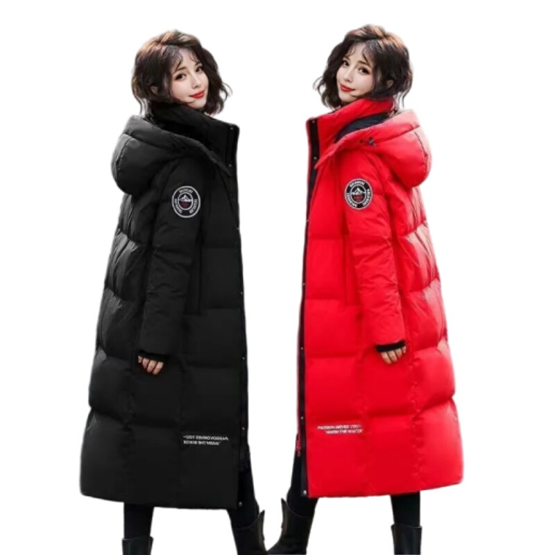 Thickened down Cotton Coat for Women, Northeast Style, Mid-Length, Slim Fit, Over-The-Knee, Winter 2026 New Long Hooded Jacket, Cotton Clothing