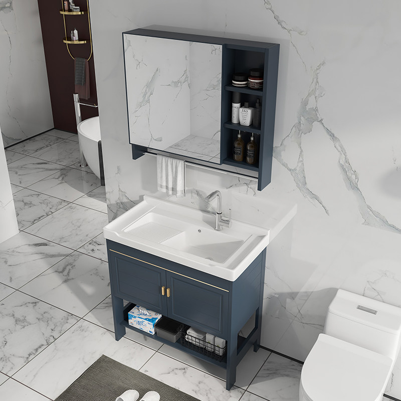 Balcony Space Aluminum Laundry Cabinet Ground Type Bath Cabinet Combination Handwashing washstand Washstand Laundry Pool With Washboard Laundry Basin