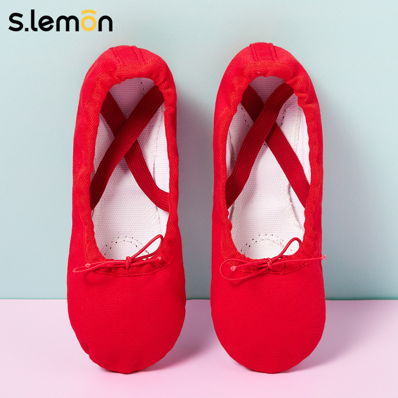 Red Dancing Shoes Children Women's Soft Bottom Pure Cotton Canvas Lace China Dance Body Practice Shoes Girl Ballet Shoes