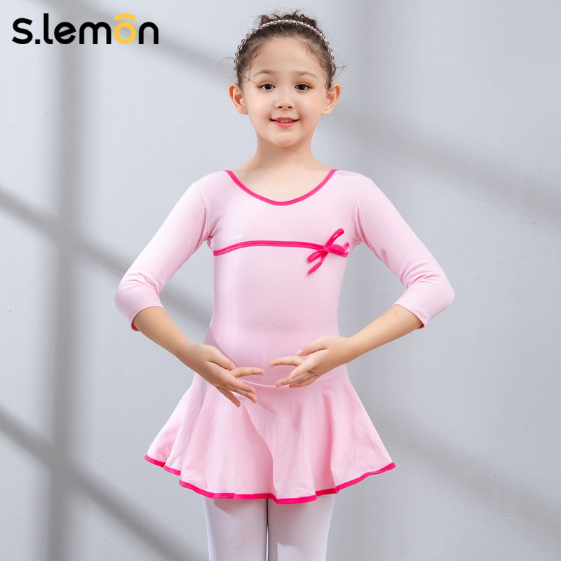 Dance costume Children's girls' one-piece latin dance practice suit seven-quarter sleeve shaped body dress girls' ballet costume performance costume