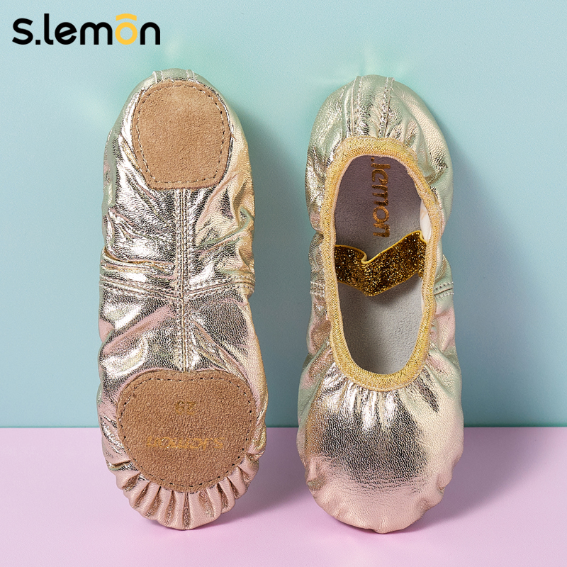 Golden Genuine Leather Dance Shoes Children Women Soft-bottom Practice Shoes Chinese Dance Body Shoes Free of Ballet Shoe Girls