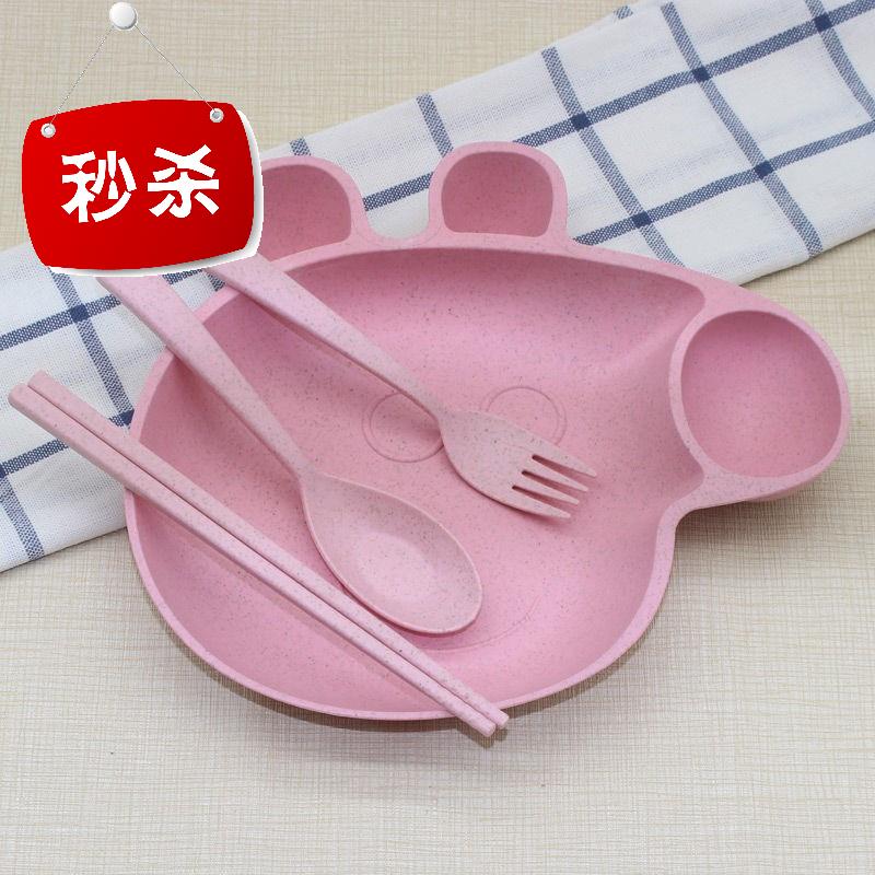 Cute Cartoon Children Cutlery Wheat Tangerine Rod Bowl Suit Spoon Fork chopsticks Blister Bowl Creative Rice Bowl j