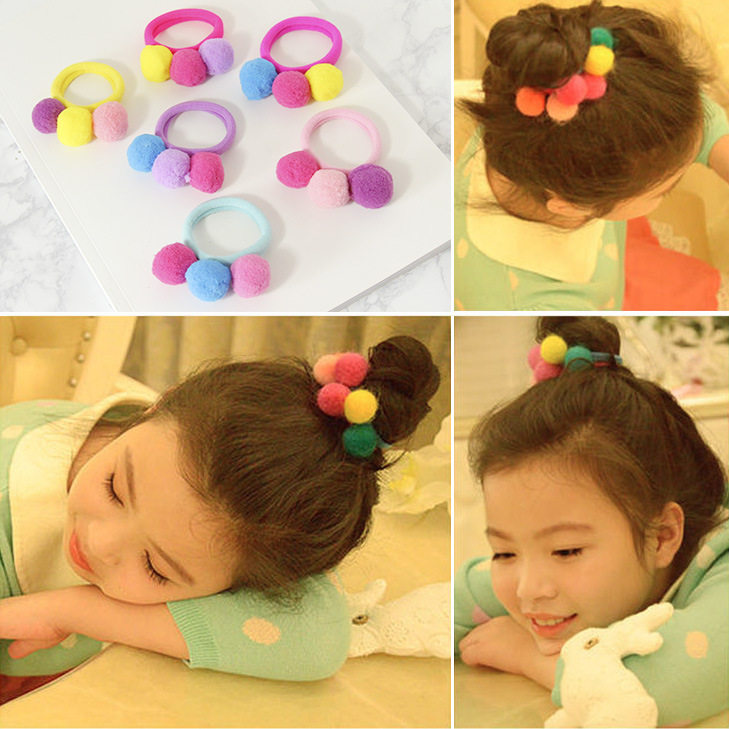 Children's hair ring Korean hair ball fluff girl rubber band headdress colorful cute baby head flower hair accessories