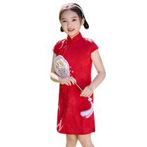 Girls Cheongsam Summer Dress 2024 New One-year-old Dress Dress Red Birthday Chinese Childrens Performance Costume for Women