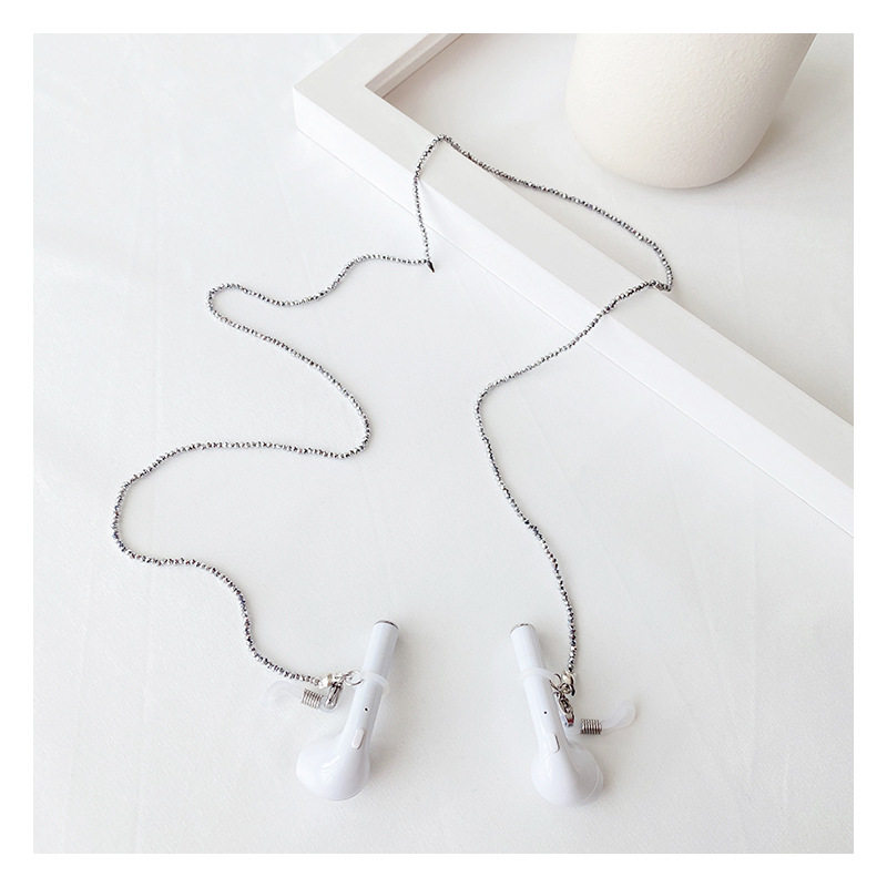 Wireless Bluetooth Headphones Anti-Loss Chain Spectacle Chain Japan-Japan Pure Color Crystal Necklace Hanging Neck Silver Anti Drop Chain General Tide