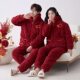 New Winter Three-Layer Quilted Couple's Pajamas for Men and Women, Bright Red Wedding Warm Fleece-Lined Thickened Winter Loungewear