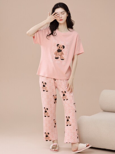 100% Cotton Pajamas for Women, Summer Pure Cotton Short-Sleeved Pants That Can Be Worn Outside, Summer Thin Cotton Home Wear Set