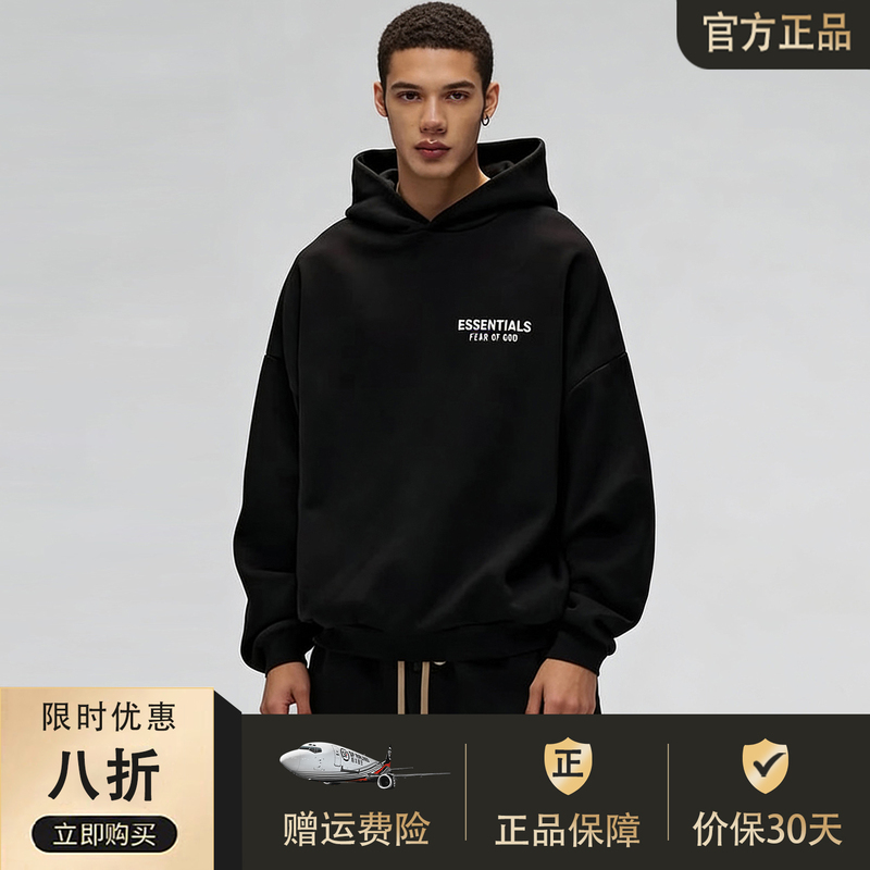 Essentials Genuine Fog Multi-Line New Trendy Brand Hooded Fleece Loose Versatile Pullover Sweatshirt for Men and Women