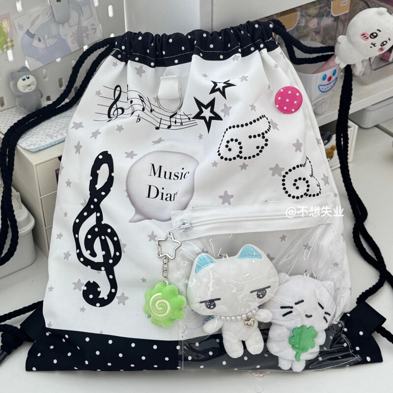 Don'T Want to Be Unemployed Original Musical Note Drawstring Bag Versatile Vintage Style Backpack Large Capacity Niche Fan Backpack