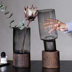Light Luxury Glass Vase, New Chinese Style Living Room Tv Cabinet Decoration, Flower Arrangement with Base, Creative New Model, High-End and Sophisticated Feel