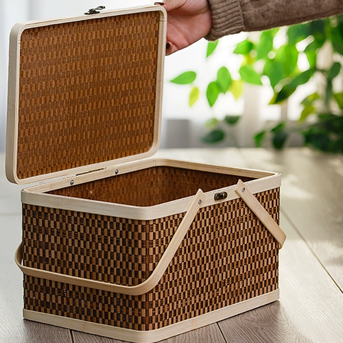 Редактирование бамбука из бамбука из бамбука ручной работы баскетбол под рисовыми пельмени корзина для корзины фруктовые корзины, новогодний грузовый чайный бамбук Подарочная коробка упаковка