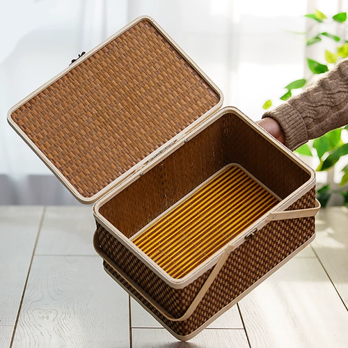 Редактирование бамбука из бамбука из бамбука ручной работы баскетбол под рисовыми пельмени корзина для корзины фруктовые корзины, новогодний грузовый чайный бамбук Подарочная коробка упаковка