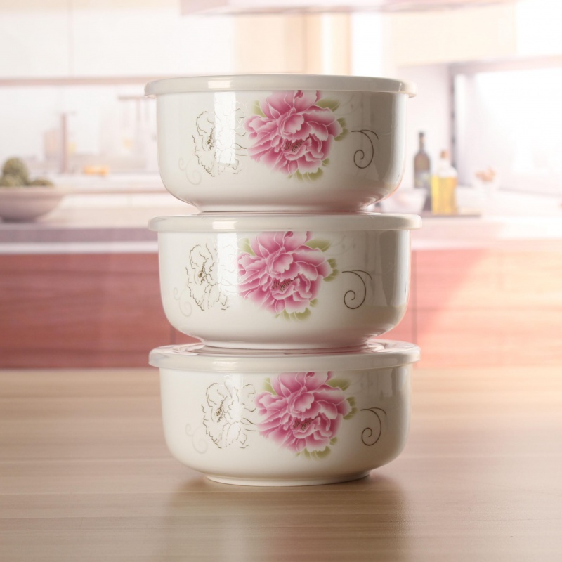 Crisper dedicated microwave ceramic bowls preservation bowl three - piece seal lunch box lunch box package with cover