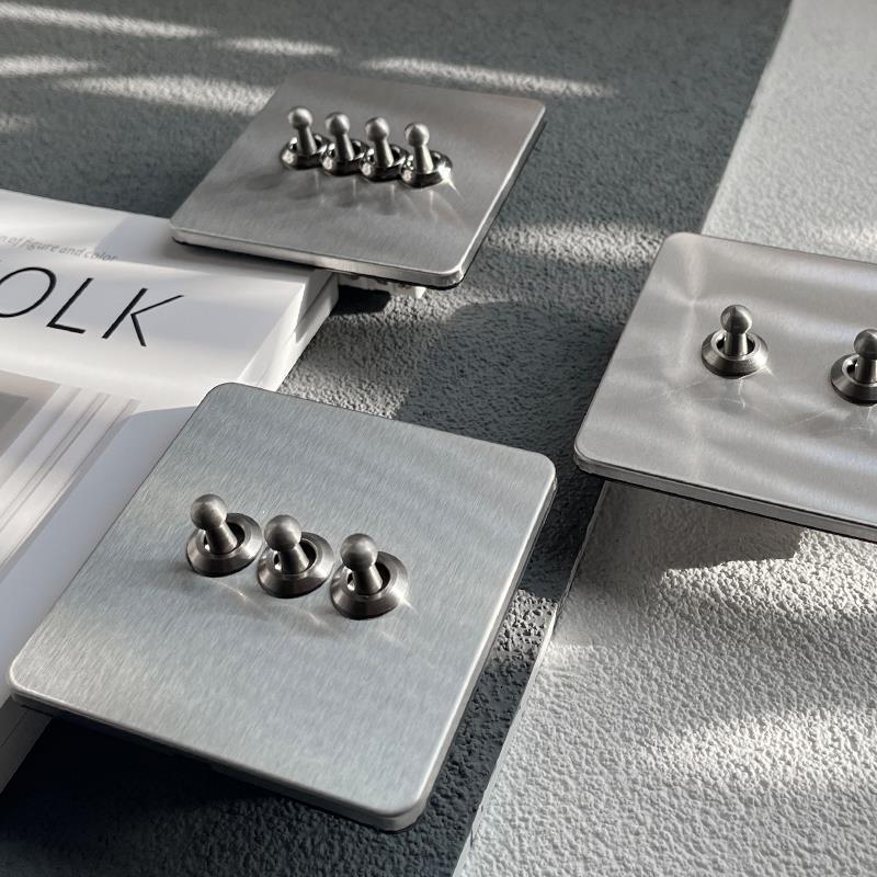 Industrial Wind Dial Rod Retro Switch Stainless Steel Panel Switch Socket Accessible line Tube Ming Line Single open Dual Control-Taobao