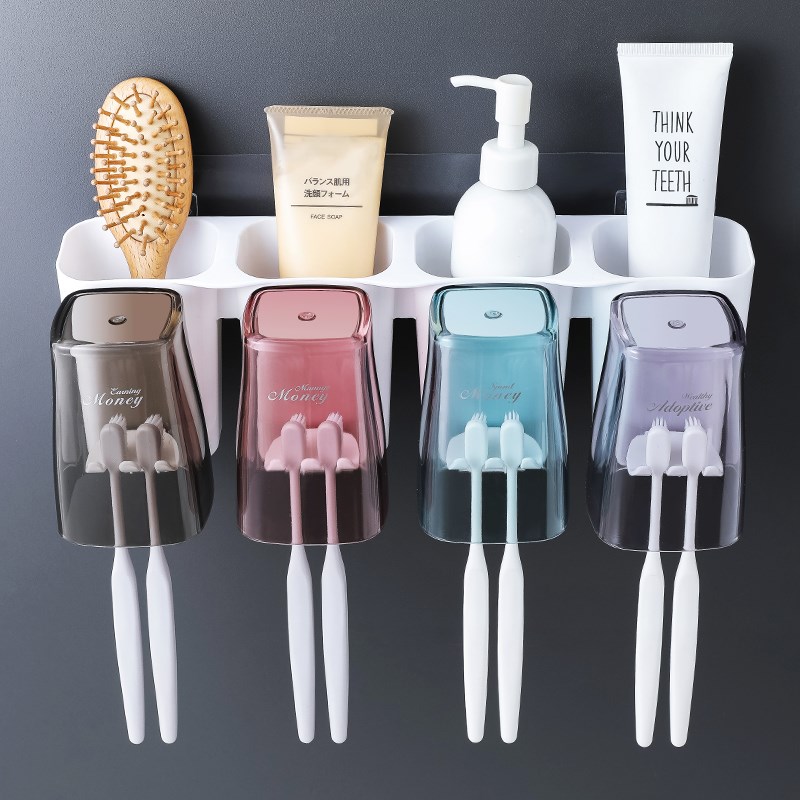 Brushing cup wall-mounted family set gargling cup home with a family of four or three put toothpaste toothbrush shelf