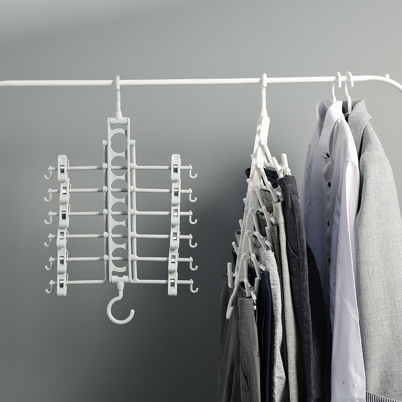 Pants Rack Pants Clips Home Clothes Hanger Hung Trousers Wardrobe Contained Multilayer Multifunction Folds Fold Multi-Clip Skirt Pants Holder