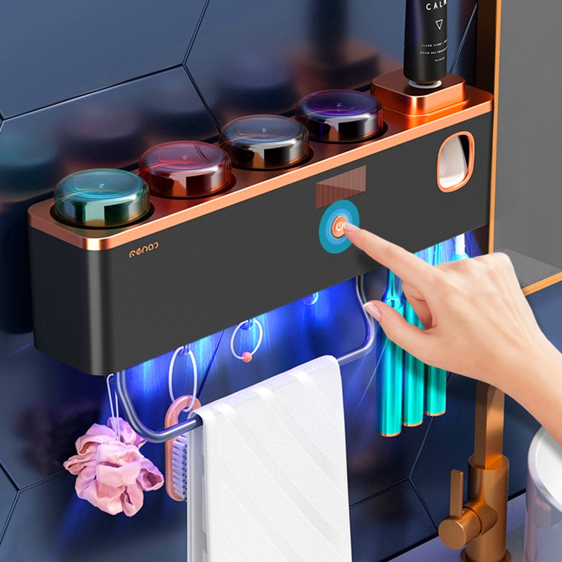 Ultraviolet toothbrush sterilizer towel all-in-one electric rack disinfection sterilization drying light luxury wind 2021 tooth cup