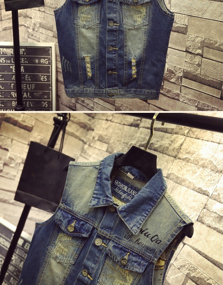 Áo vest nam mùa thu đông mùa xuân và mùa thu vest phiên bản Hàn Quốc của áo vest tự trồng denim áo khoác không tay nam - Cao bồi quần áo nam mùa hè