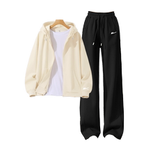 Pull back casual sports suit for women 2024 new early autumn sweatshirt cardigan spliced ​​straight pants two-piece set Z2