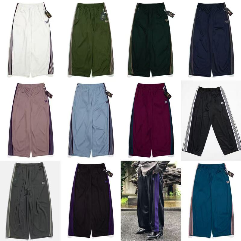 Needles Track Japanese-Style Butterfly Embroidery Straight-Leg European and American Wide-Leg Lantern Sports Pants for Men and Women, Plus-Size Wide-Leg Pants