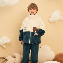 Boys pajamas autumn and winter home flannel set children Winter new coral velvet cute baby home clothes