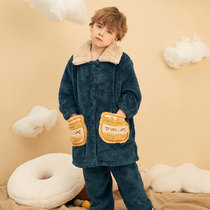 Childrens pajamas for boys autumn and winter New coral velvet thick cute foreign style warm loose set childrens home clothes