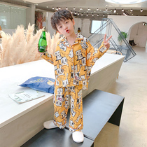 Pajamas Boys in the big childrens long-sleeved suit Cute baby two-piece cartoon little boy spring and Autumn childrens home clothes