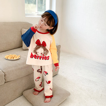 Girls spring and autumn pure cotton pajamas Cute cartoon long-sleeved suit in the big virgin girl super cute summer thin home clothes
