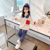 Girls net red suit Foreign style big girl Little girl Pure cotton long sleeve childrens sports suit Cute spring and Autumn childrens clothing