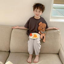 Spring and autumn new childrens cotton pajamas Boy skin-friendly cotton short-sleeved trousers suit Cartoon baby home clothes