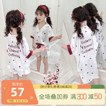 Girl pajamas summer thin ice silk suit Princess style girl mother and daughter parent-child dress