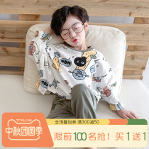 Boy pajamas spring and autumn cotton long sleeve middle child boy cute super cute set childrens home clothes autumn men
