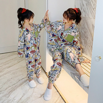 Girls pajamas Spring and autumn Medium and large virgin girl long sleeve suit Child Princess pure cotton home parent-child home clothes autumn