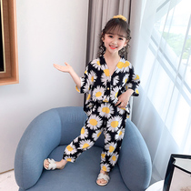 Girls  pajamas Medium and large virgin girl Princess short sleeve suit Cute cotton air conditioning clothes thin childrens home clothes summer